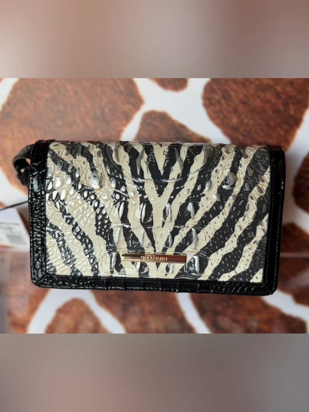 Brahmin Everlasting Encore Minuette zebra Crossbody Bag Black and White NWT